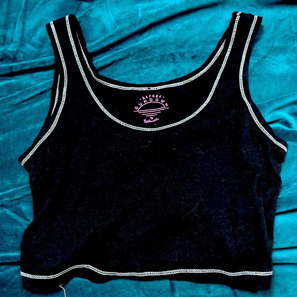 Girls Black Cropped Tank Top